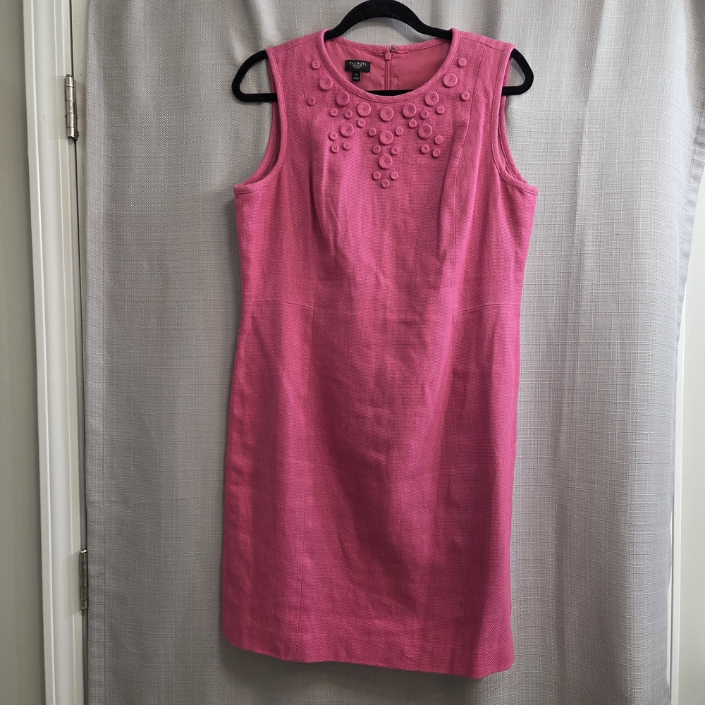 Talbots Pink Sleeveless Mini Dress with Button Accents.
